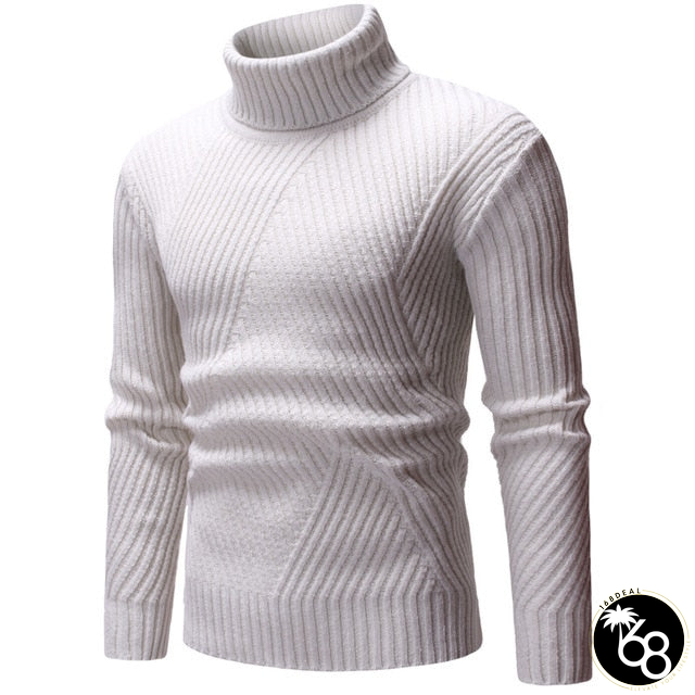 Men's Turtleneck Long Sleeves Striped Pattern Knitted Sweater | 168DEAL