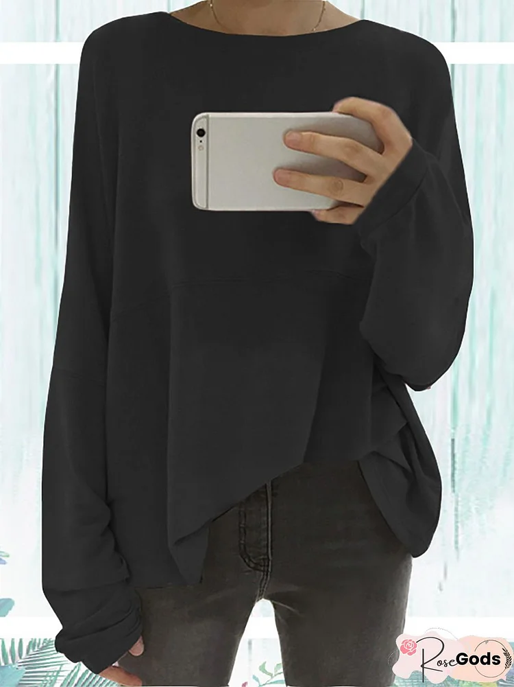 Long Sleeve Solid Elegant Paneled Round Neck Cotton Plus Size Chic Shirt Blouse