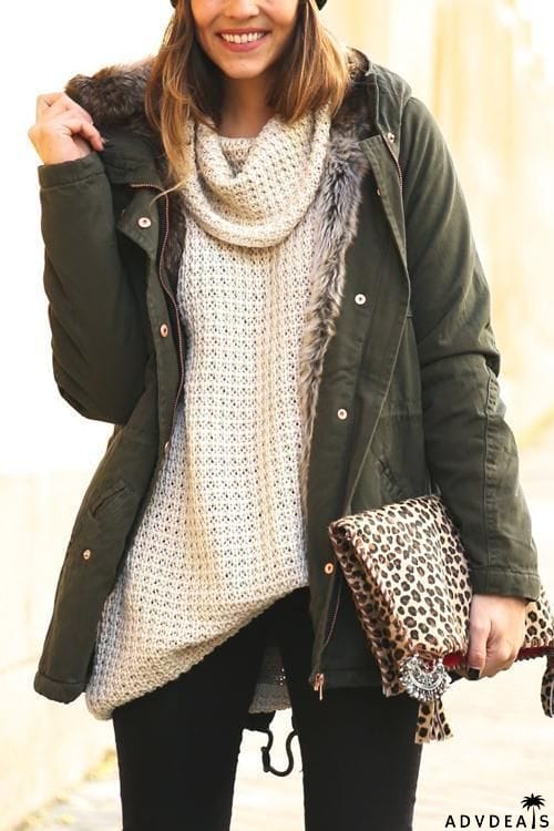 Fuzzu Drawstring Parka Coat