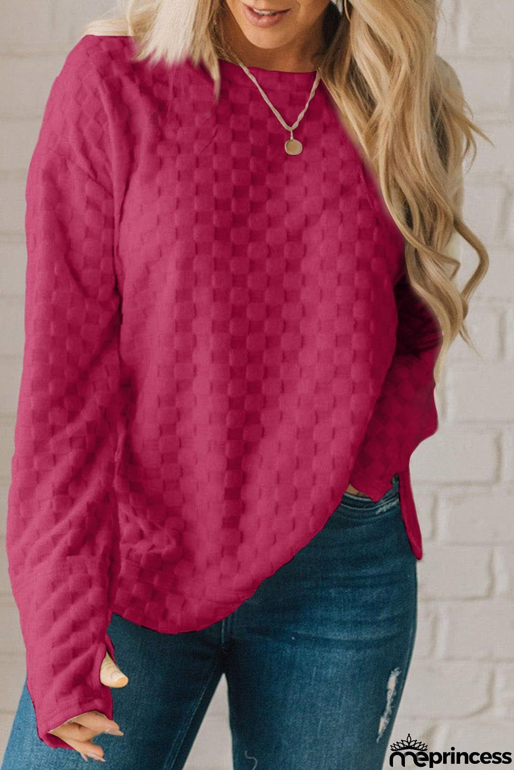 Checkered Round Neck Long Sleeve T-Shirt