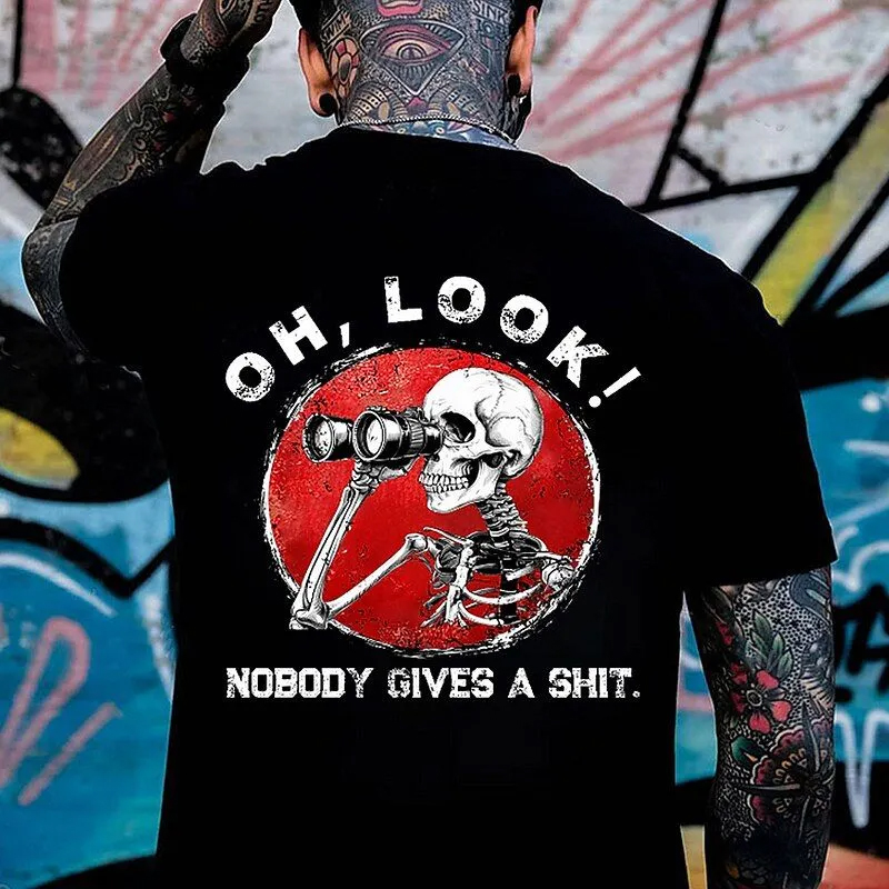 Oh Look Nobody Gives A Shit Skeleton Graphic T-Shirt