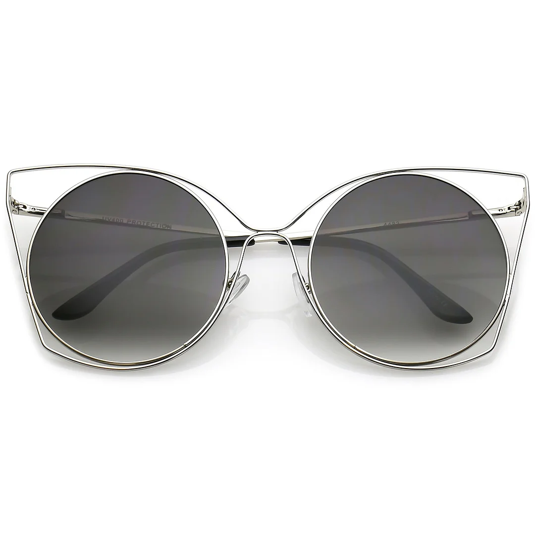 Oversize Open Metal Cat Eye glasses With Ultra Flat Lens Slim Arms 51mm