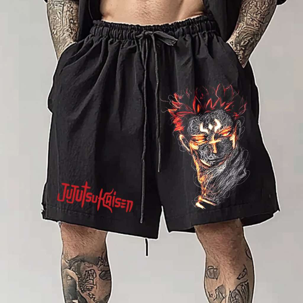 Summer Battle Curse Anime Logo Printed Casual Loose Shorts
