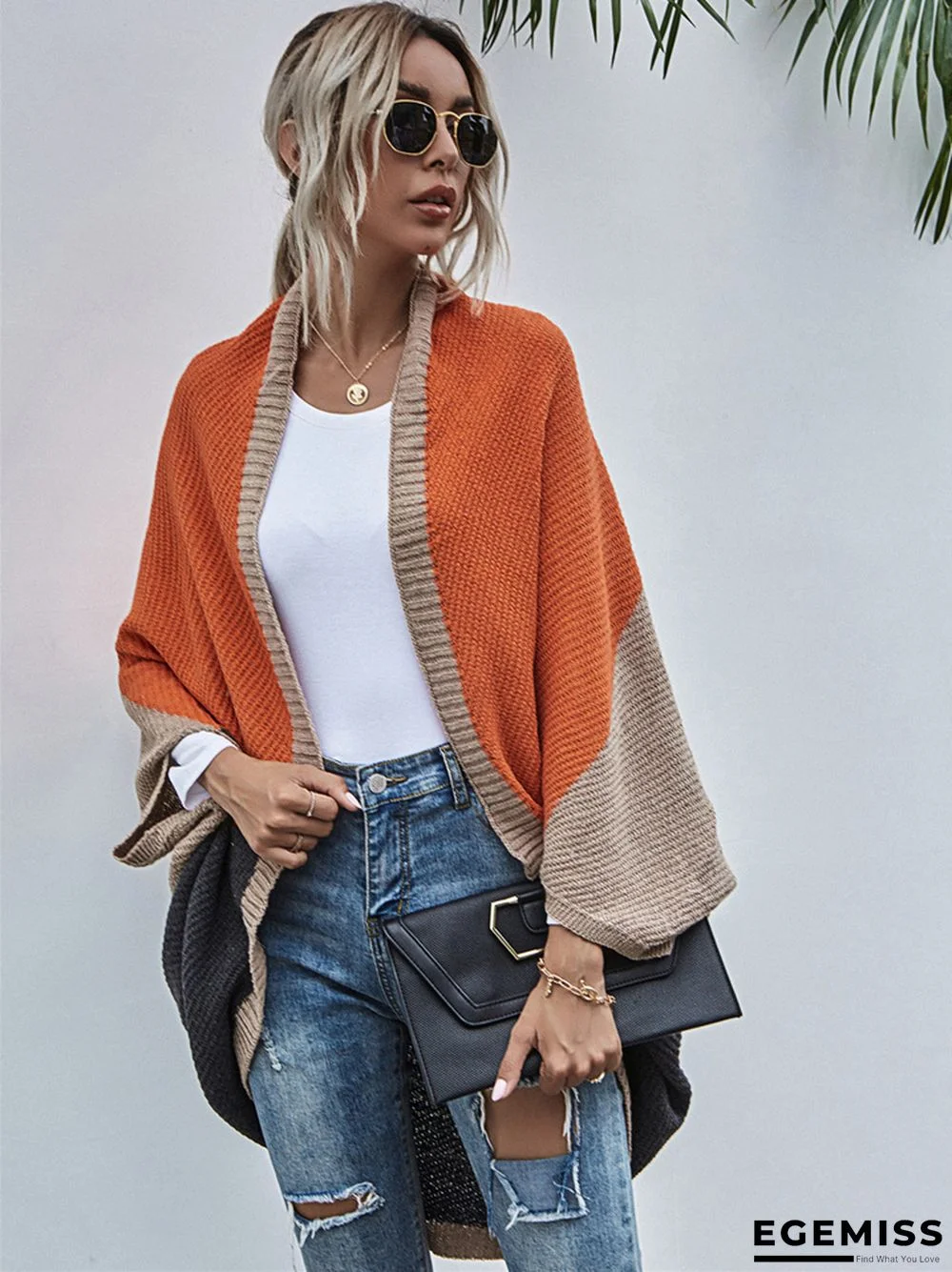 Contrast Shawl Knitted Cardigan Sweater | EGEMISS