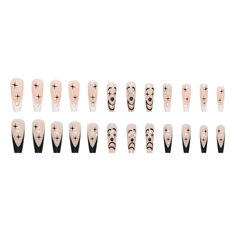 Churchf Churchf Duck Color Double Spell Black And White Smiling Face Expression Mood Nail Sweet Cool Ins Wind Long Ballet Hot Girl Wear Armor