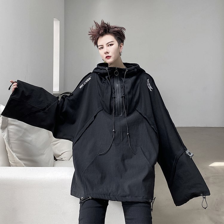 Dawfashion-Dark Functional Wind Hooded Windbreaker Jacket-Yamamoto Diablo Clothing