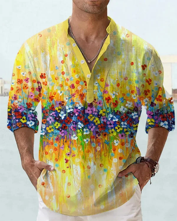 Men's Fashion Art Floral Long Sleeve Shirt.