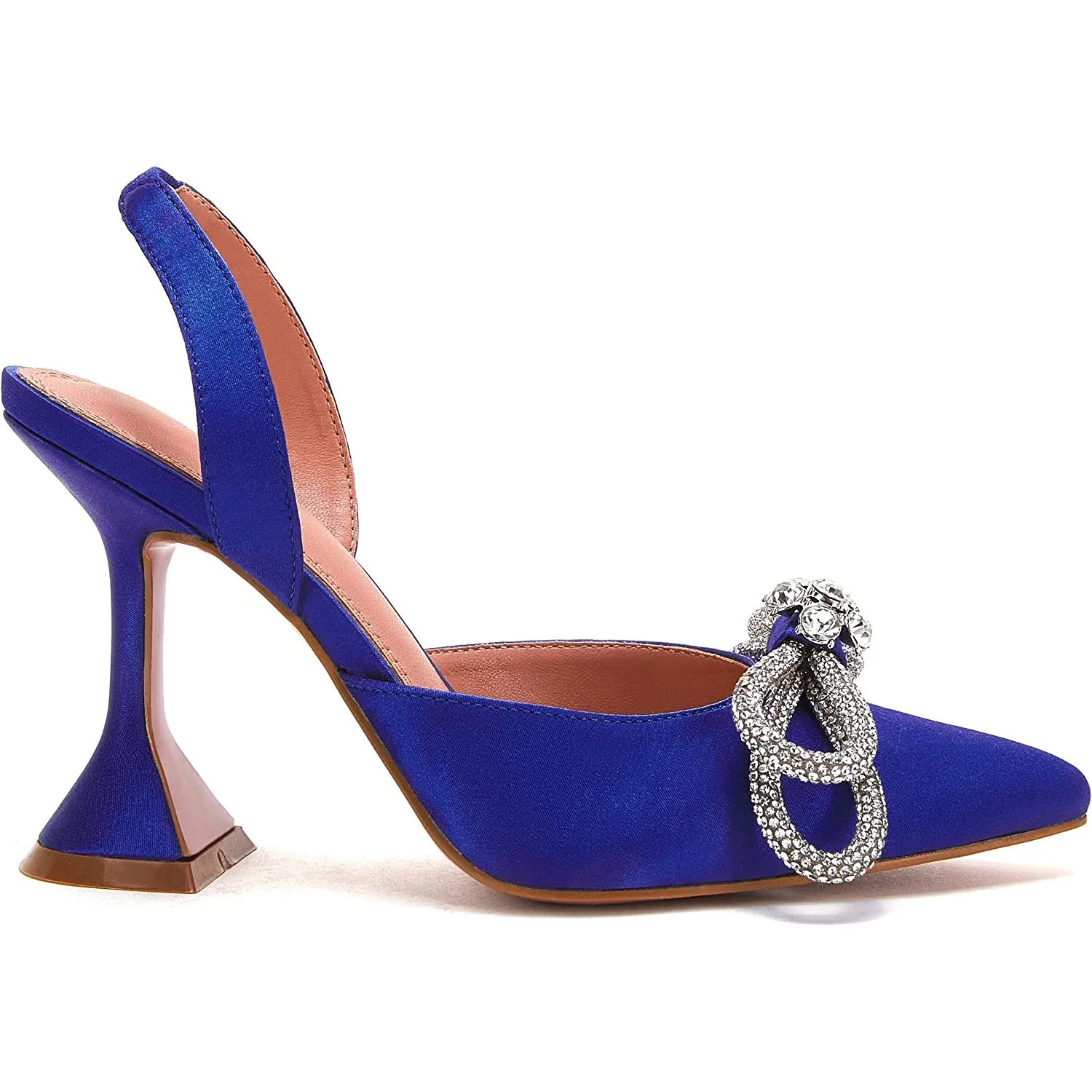 95mm Womens Heeled Sandals Point Toe Slingback Rhinestones Bowknot Crystal Party Wedding Dressy Shoes-vocosishoes