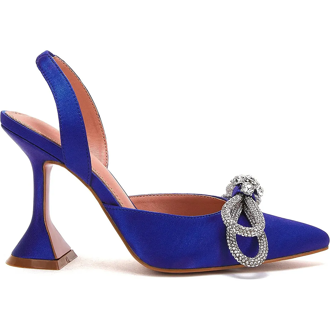 95mm Womens Heeled Sandals Point Toe Slingback Rhinestones Bowknot Crystal Party Wedding Dressy Shoes-vocosishoes