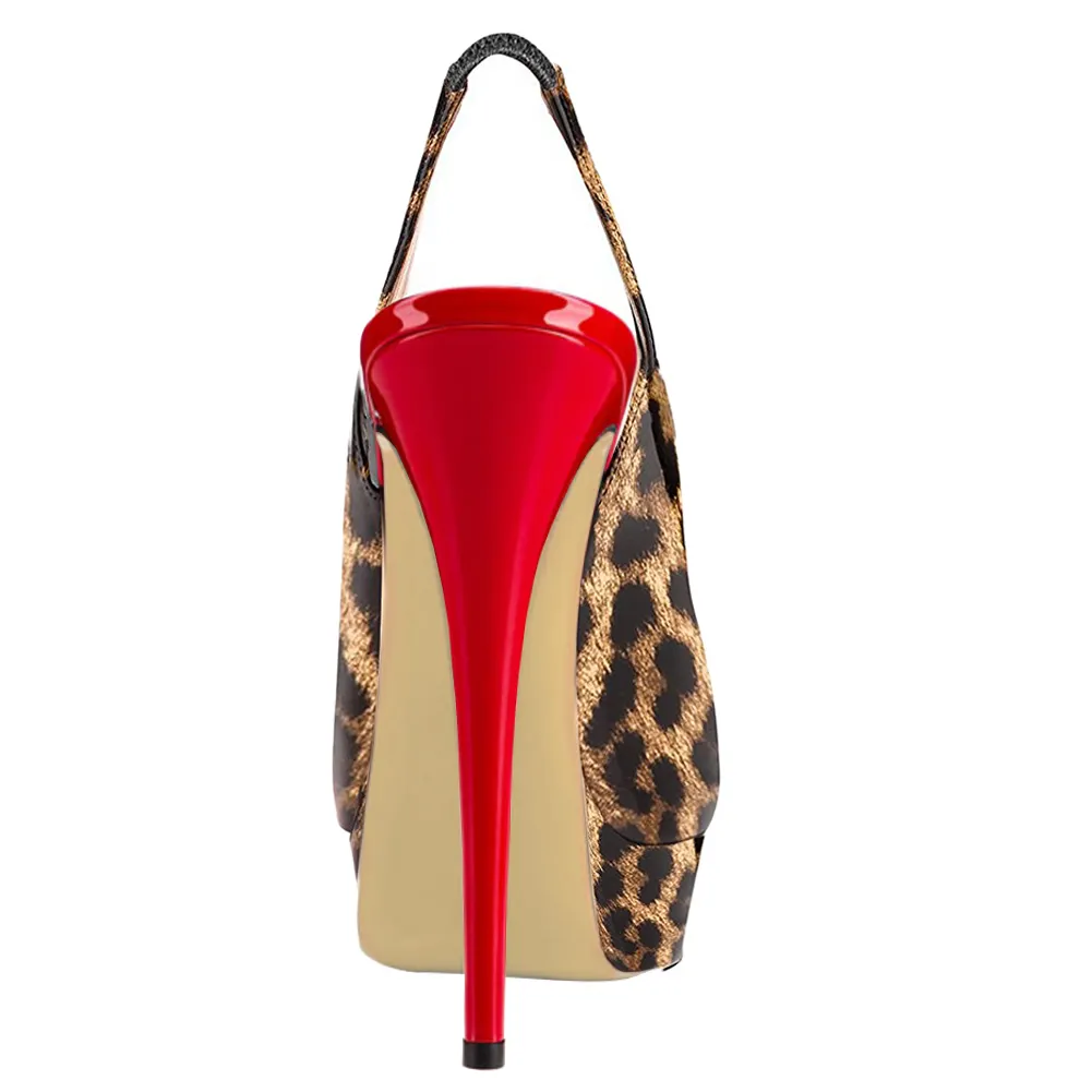 150mm Slingback Sandals Platforms Sky High Party Gradient Color Leopard with Red Heels Pumps-vocosishoes
