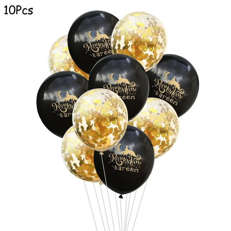 Ramadan Kareem Decoration Eid Mubarak Banner Balloons Disposable Tableware Set Ramadan Mubarak Muslim Islamic Party Decorations