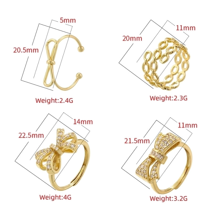 Copper 18K Gold Plated IG Style Minimalist Classic Style Hollow Out Inlay Bow Knot Zircon Open Rings