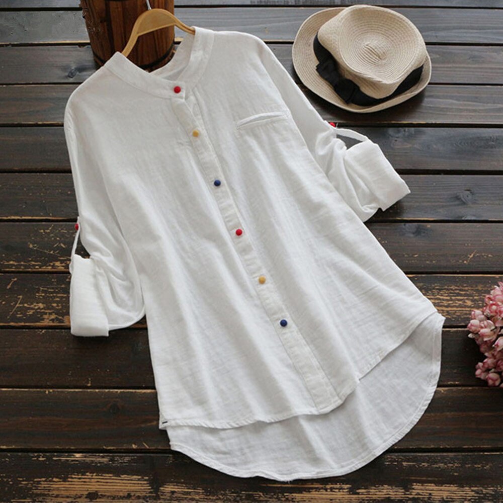 Woman Cotton Linen V-neck Shirts