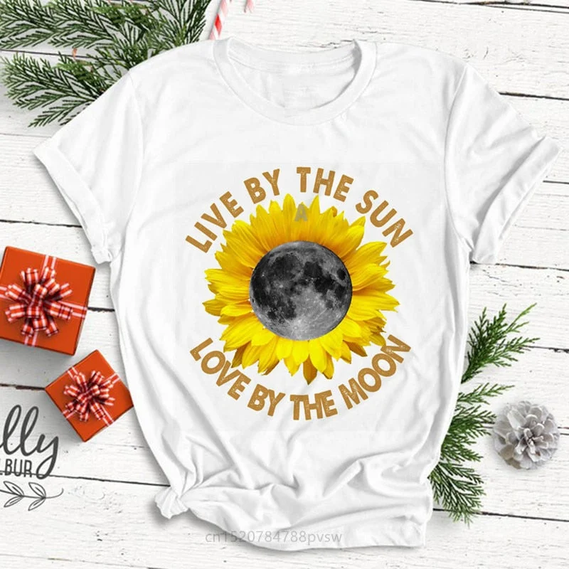 Live By The Sun Love By The Moon Women Funny Print T-shirt Summer Black Fashion Tops Tee Girl 90S Harajuku Clothes,Drop Ship