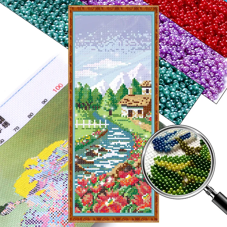 Scenery - 9CT Bead Embroidery Cross Stitch(16*40cm)(Partial Embroidery)