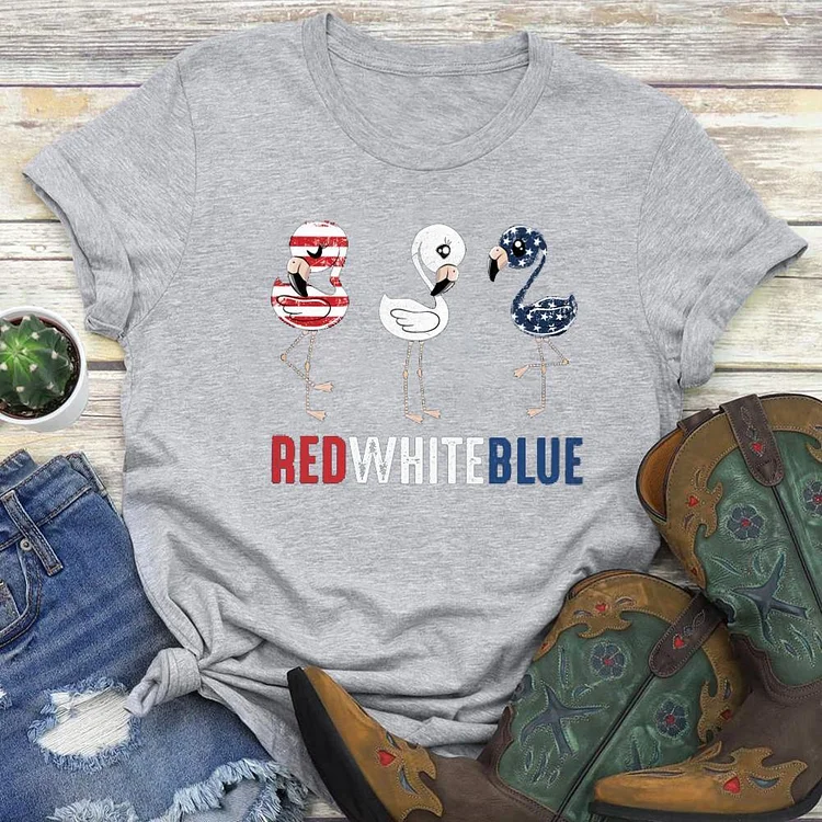 FLAMINGO RED WHITE BLUE Classic T-Shirt Tee --Annaletters