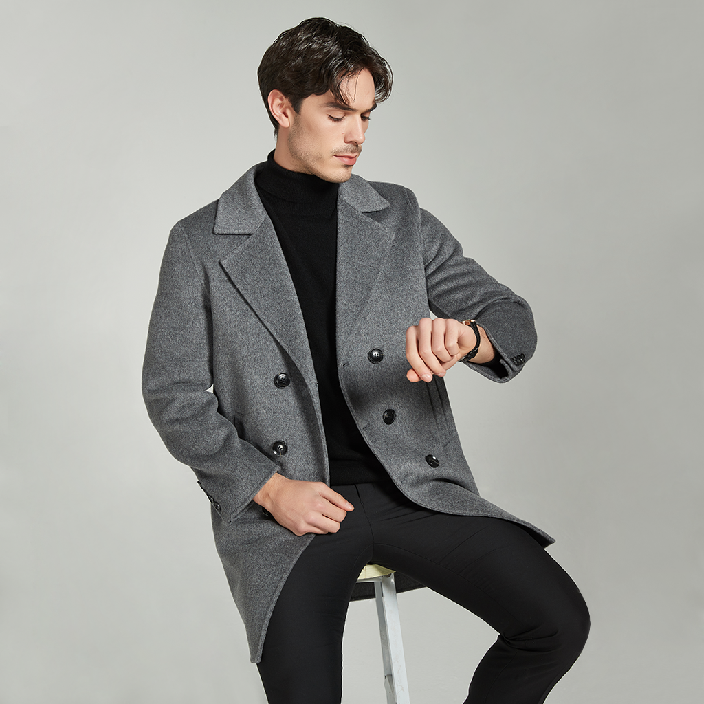 Stylish Men's 100 Wool Coat REAL SILK LIFE