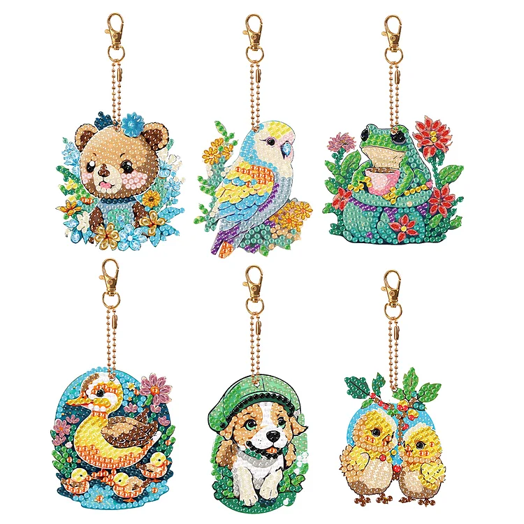 6pcs DIY Diamond Painting Keychains | Small animals （Single Side）