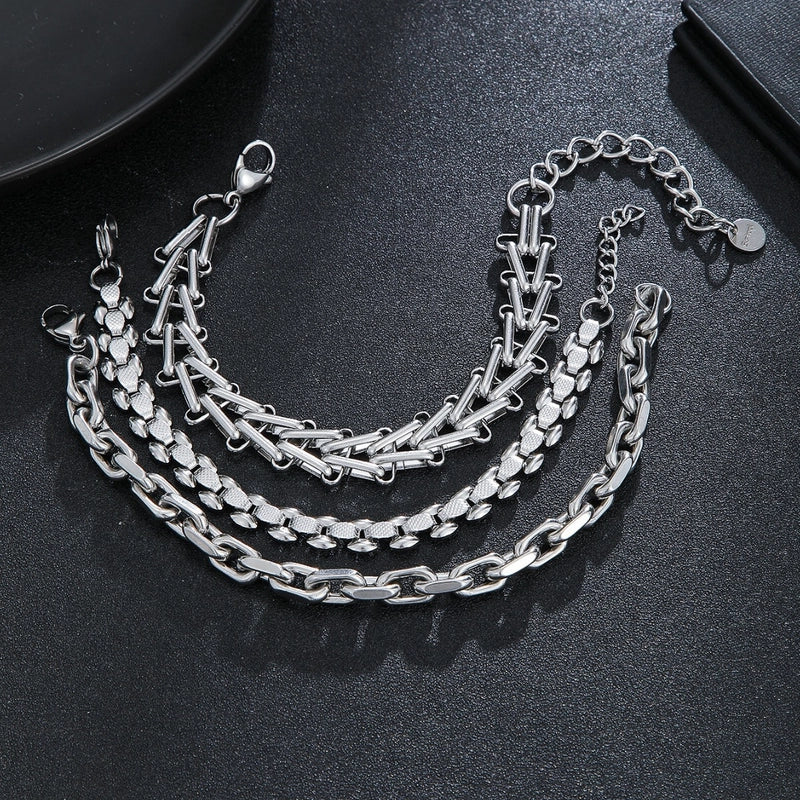 New Men's Hip Hop Style Stainless Steel Bracelet Punk Thick Straps Daily Wear Handmade Chain Ornament