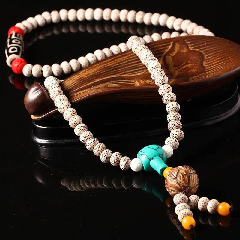Bodhi Seed Nine-Eye Dzi Bead Turquoise 108 Beads Blessing Bracelet Necklace Mala