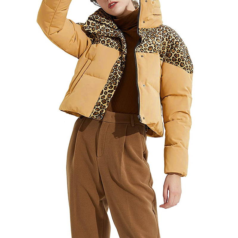 Leopard print stitching long-sleeved zipper coat wearshes