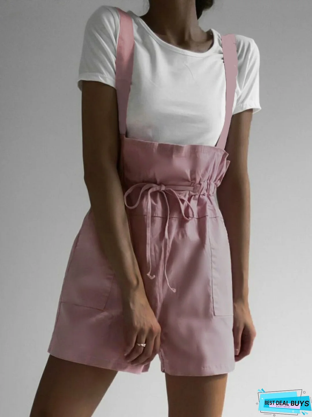 Drawstring Wide Strap Overalls with Pockets