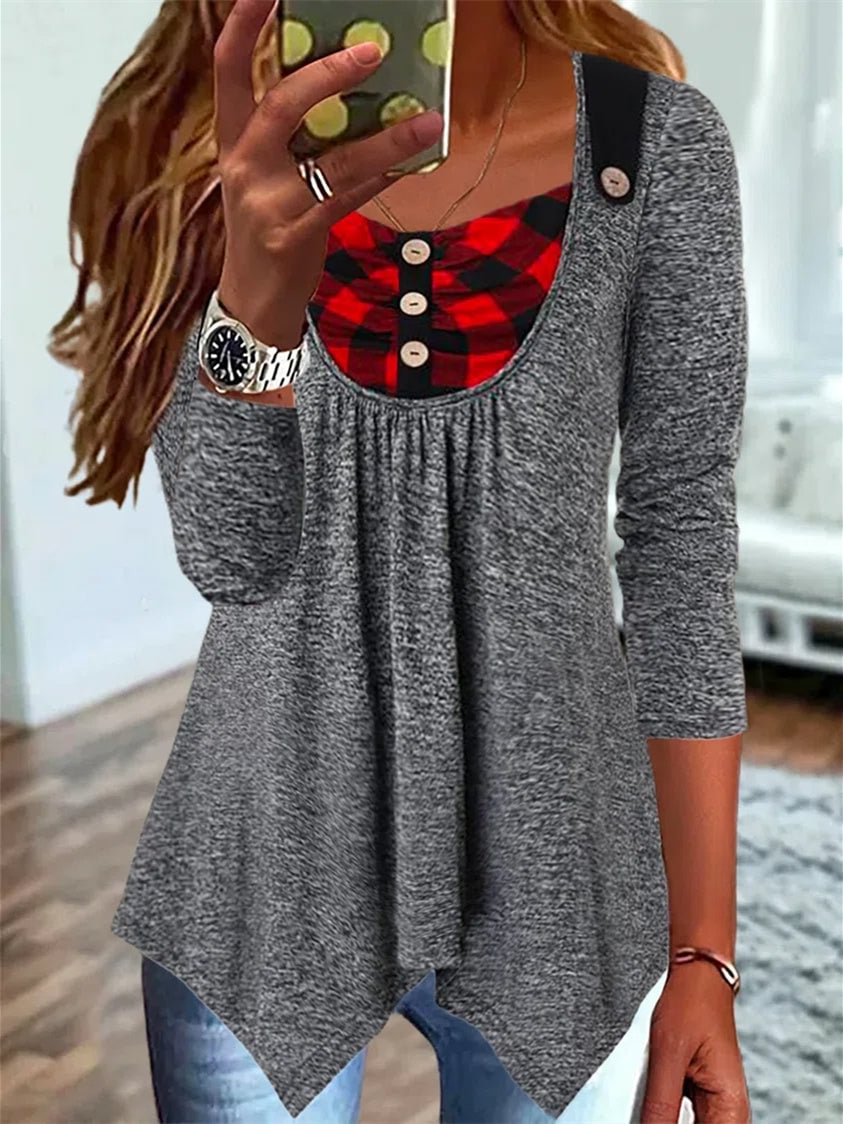 Women Long Sleeve Scoop Neck Christmas Stitching Tops