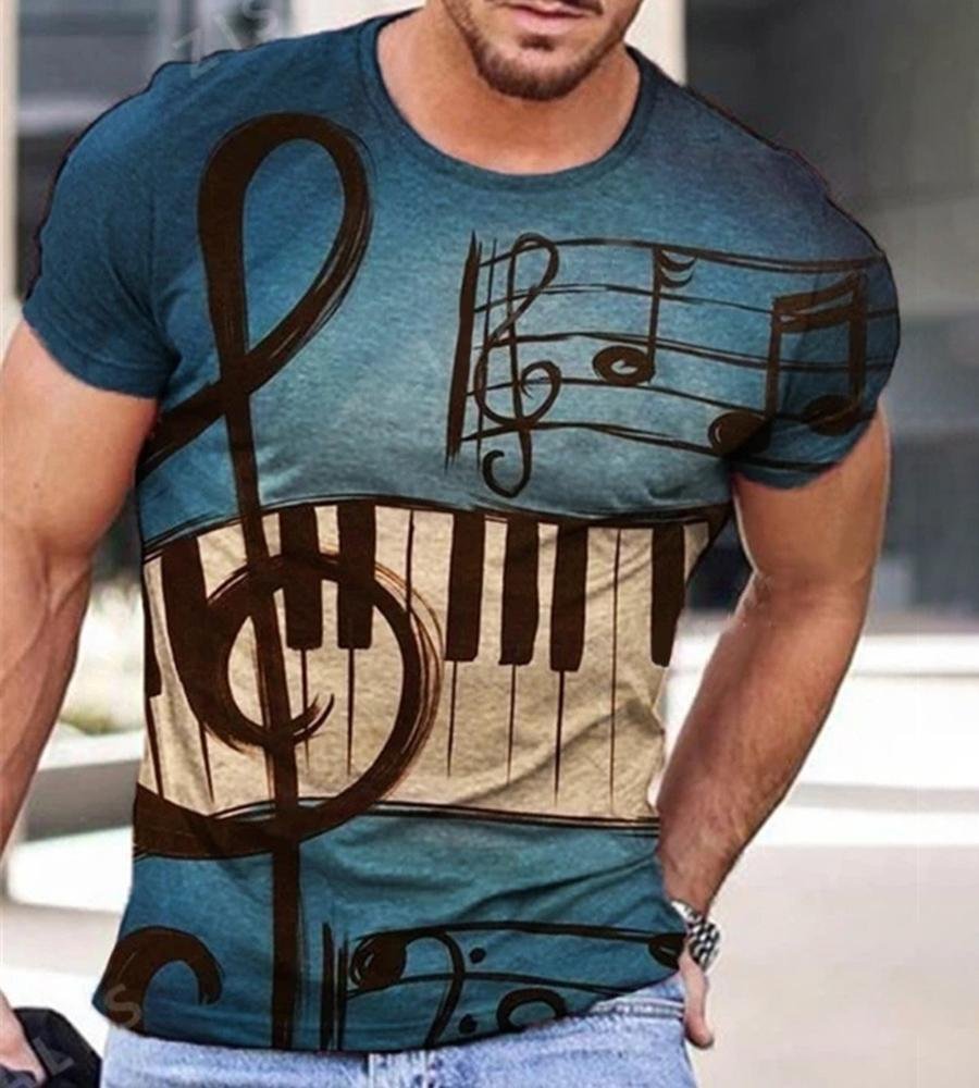 Men Note Piano Print Casual T-shirts