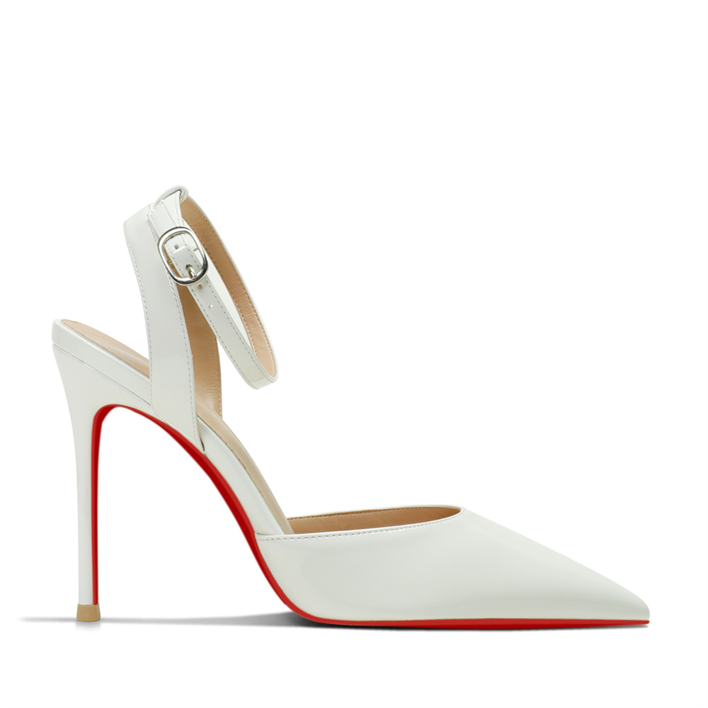 100mm Women's Slingback Ankle Buckle Pointed Toe Red Bottom Wedding High Heels-MERUMOTE