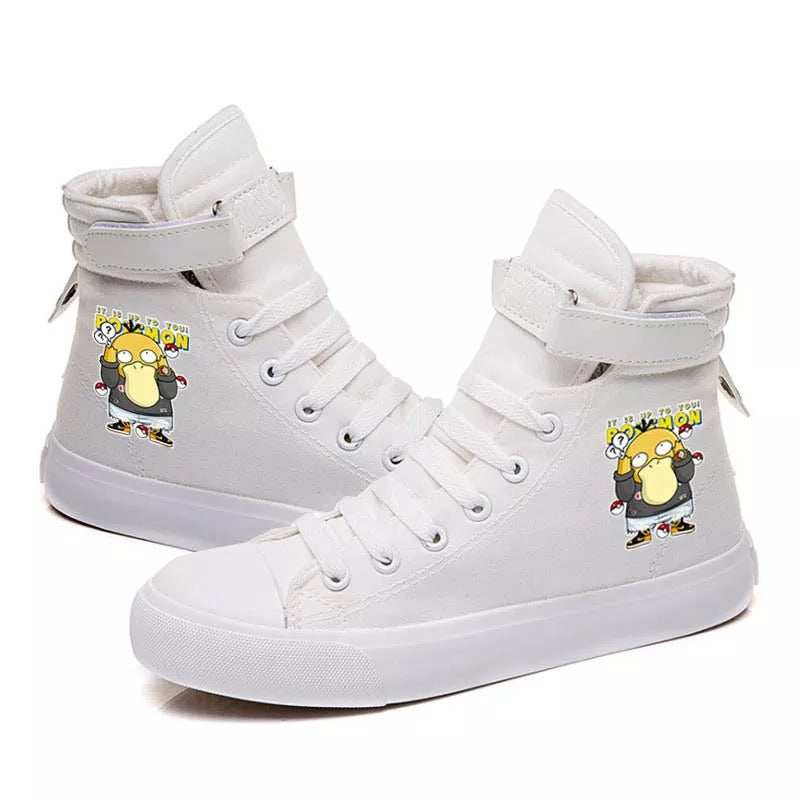 Mayoulove Pokemon Go Pikachu Psyduck #3 Cosplay Shoes High Top Canvas Sneakers for Kids Adults-Mayoulove