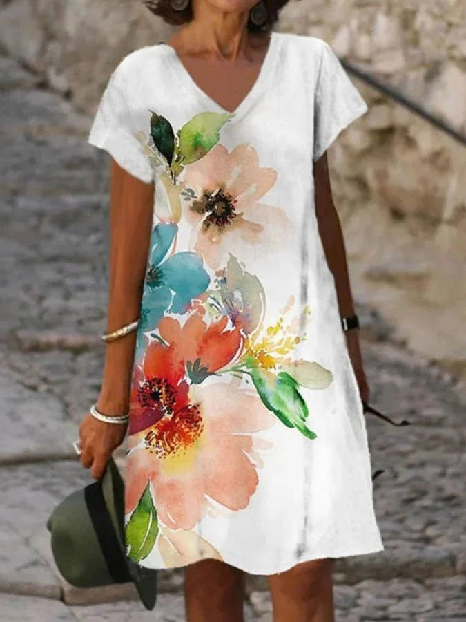 Casual Short Sleeve V-Neck Dress