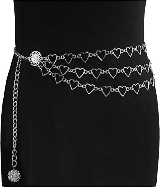 Thin Heart Shaped Alloy Adjustable Silver Waist Chain Belt Accessory
