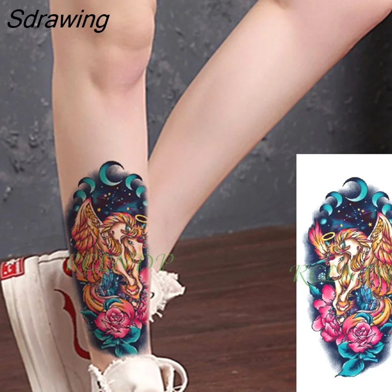 Sdrawing Temporary Tattoo Sticker Wolf Large Animal Triangle Dot Design Fake Tatoo Flash Tatto Arm Leg Body Art for Women Men