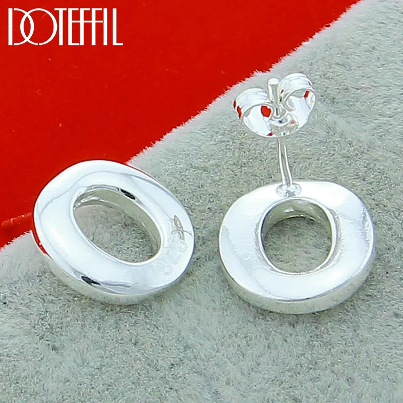 DOTEFFIL 925 Sterling Silver Round Circle O Stud Earring For Women Jewelry