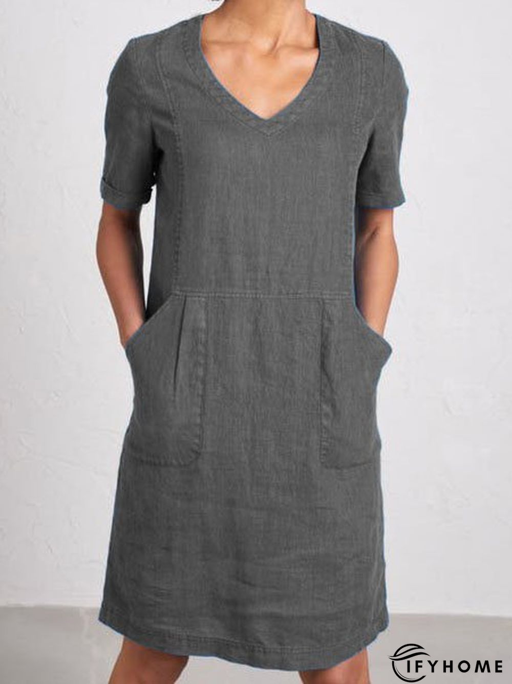 Solid Sweetheart Pockets Short Sleeve Dress | IFYHOME