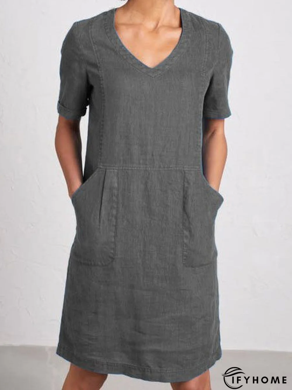 Solid Sweetheart Pockets Short Sleeve Dress | IFYHOME