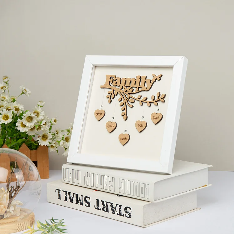 2 Names Personalised Family Tree Wood Frame Engraved on the "Hearts"
