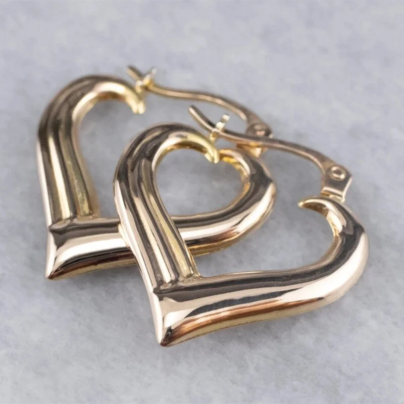 Classic Gold Color Metallic Heart Hoop Hook Earrings