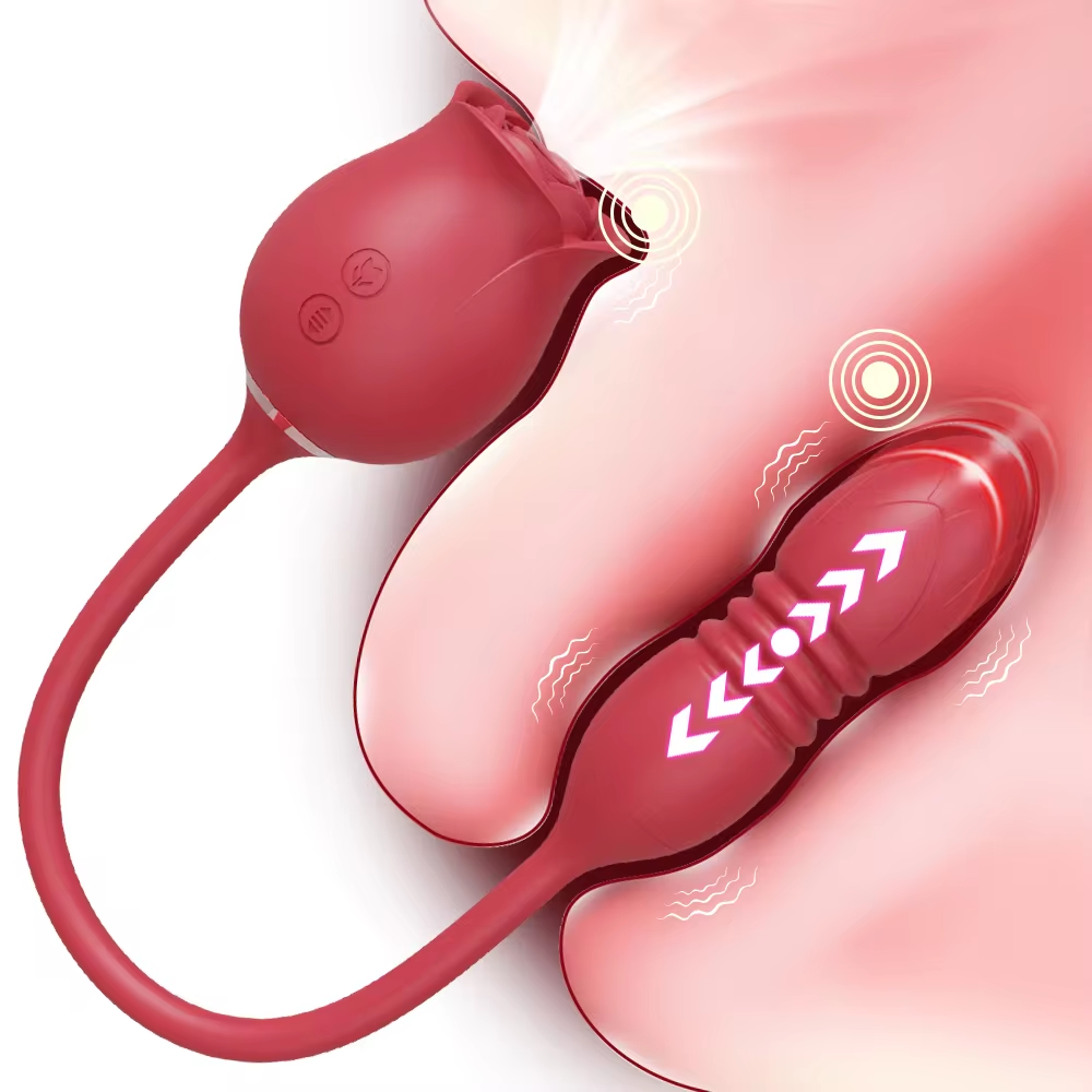 Dual Action Rose Vibrator with 10 Sucking and Thrusting Modes for Ultimate G Spot and Clitoral Stimulation