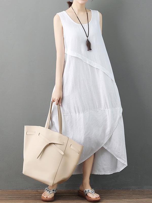 Casual Solid Cropped Sleeveless Dress