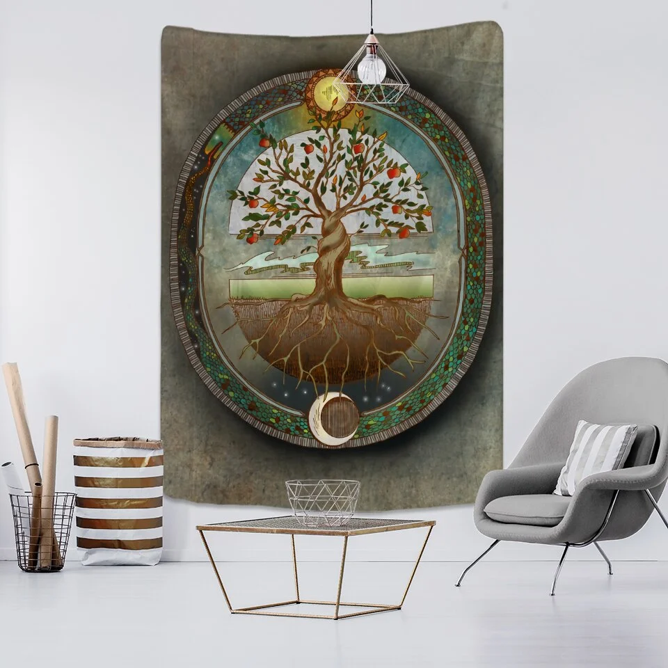 Tree of life Mushroom Forest Tapestry Wall Hanging Fairy Tale Castle Skeleton Bohemian Psychedelic Home Dormitory Dream Decor