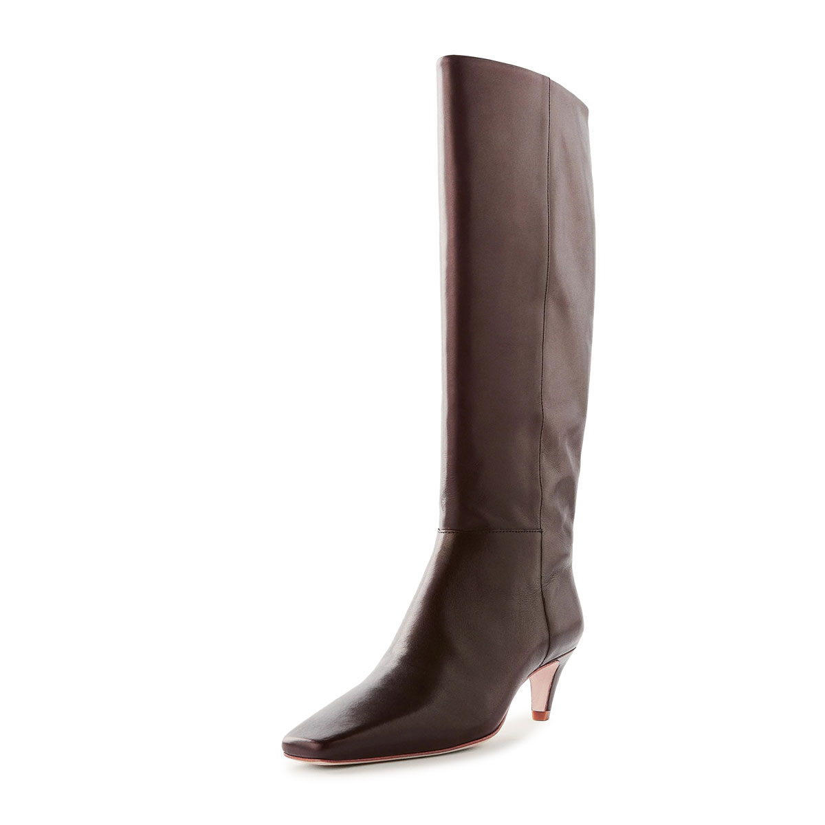 Brown Vegan Leather Square Toe Kitten Heel Long Boots for Women Nicepairs