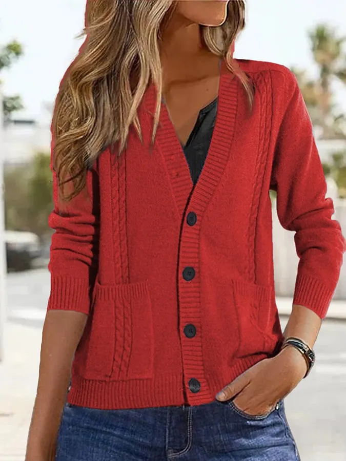 Women Fashion Cable Knit Button Front Sweater Coat