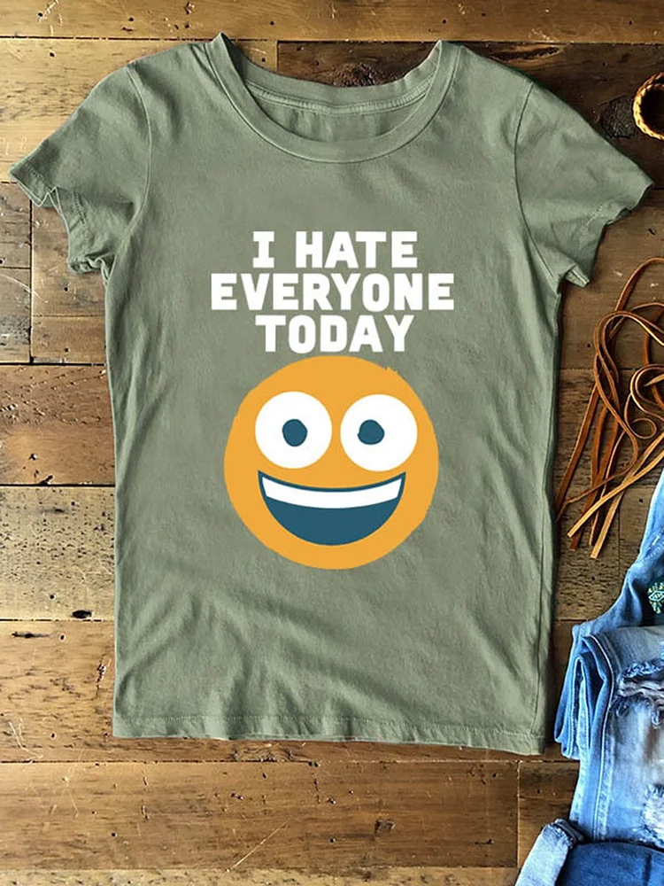 Bestdealfriday I Hate Everyone Today Smiley Emoji Graphic Tee