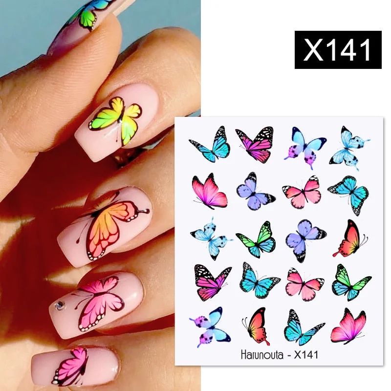 Harunouta Butterfly Flower Design Leaves Nail Water Decals Color Wave Geometric Line Charms Sliders Decoration Tips For Nail Art-Nail Inspo