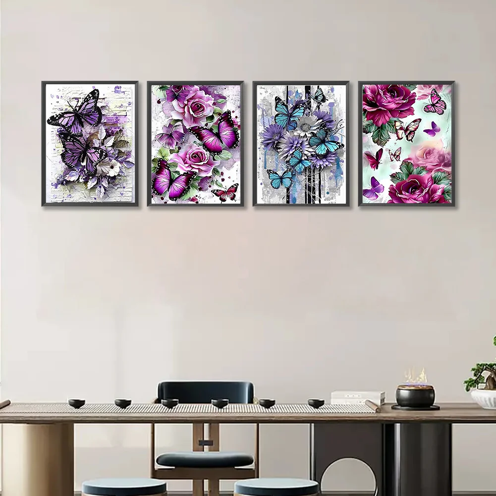 4pcs Diamond Painting - Full Round Drill - Butterfly(Canvas|30*40cm)