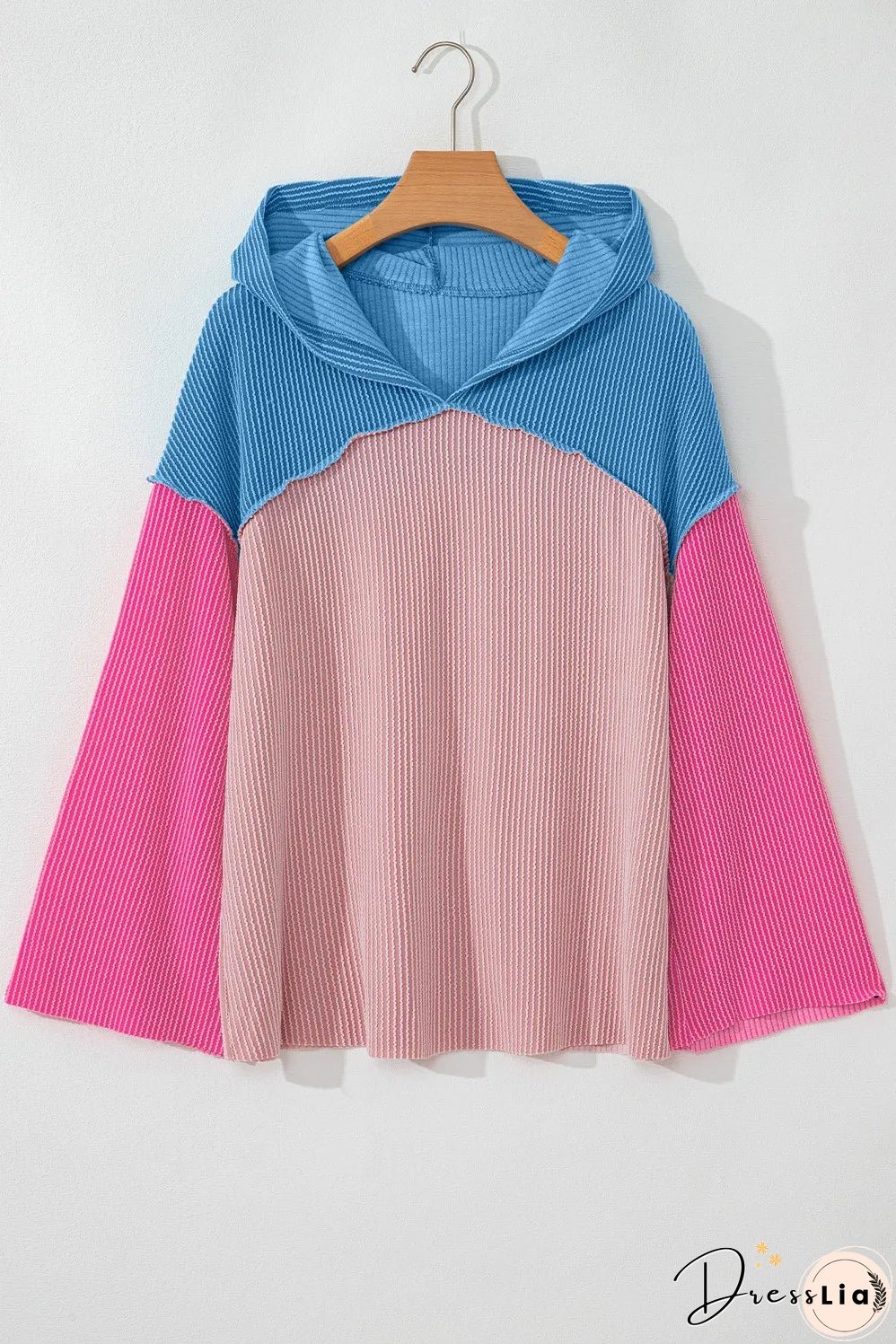 Textured Color Block Long Sleeve Hoodie
