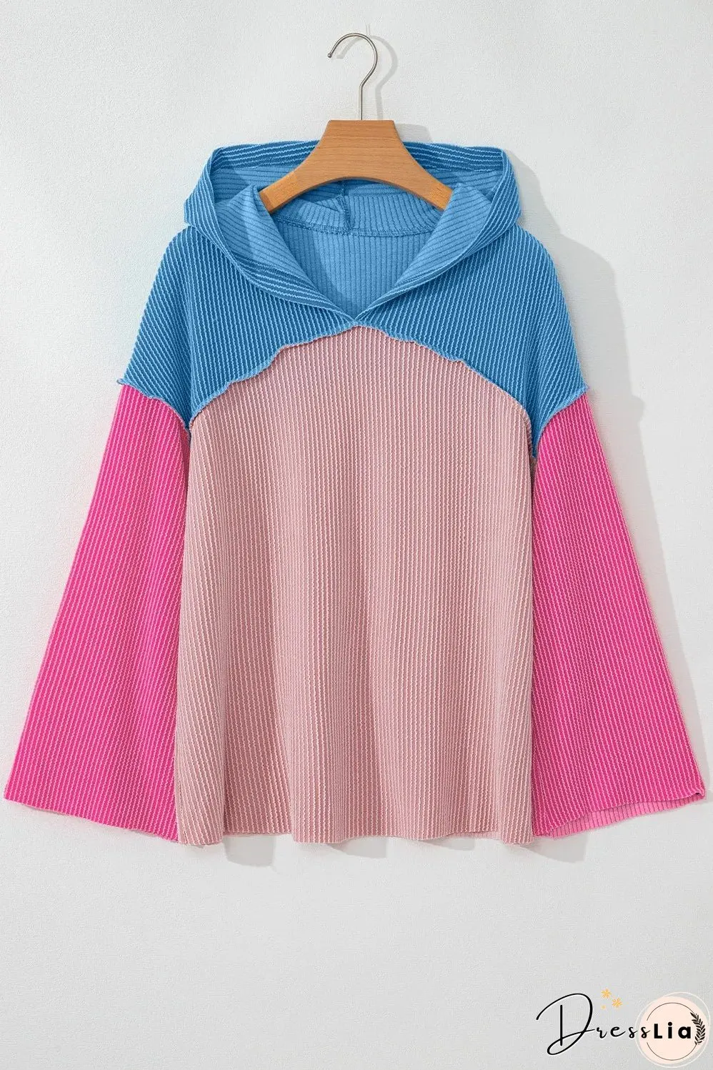 Textured Color Block Long Sleeve Hoodie