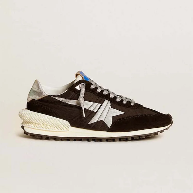 Golden Goose Marathon Hombre con pala de nailon ripstop negro y estrella plateada