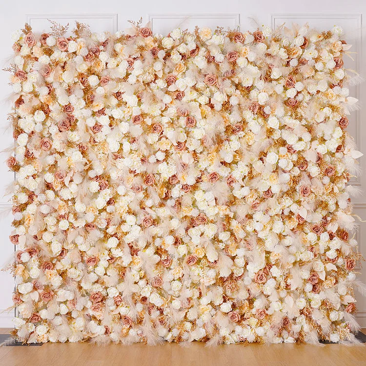 A8792 5D Roll Up Cloth Flower Wall Pampas Grass Coffee Rose Gold Leaf Floral Arrangement